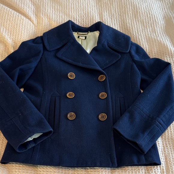 J Crew Wool Blend Short Navy Women's Pea Coat - Picture 2 of 8